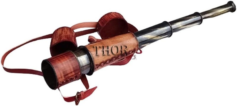 THOR INSTRUMENTS Handheld Pirate Spyglass Brass Nautical Antique Telescope with Leather 18 inches Rustic Vintage Home Decor Gifts - Image 3